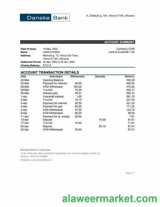 Lithuania Danske Bank statement